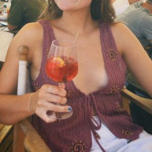 Pull and Bear Pink Sparkle Tie Top with Beading